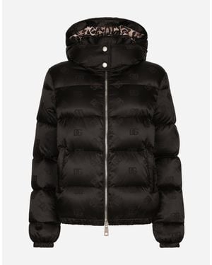 Dolce & Gabbana Padded Satin Jacquard Down Jacket With All-Over Dg Logo - Black