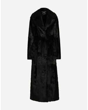 Dolce & Gabbana Goatskin Belted Coat - Black
