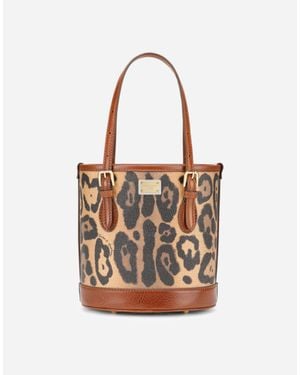 Dolce & Gabbana Beuteltasche Klein Aus Crespo Im Leoprint Mit Logoplakette - Weiß