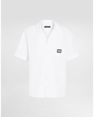 Dolce & Gabbana Cotton Hawaiian Shirt With Branded Tag - White