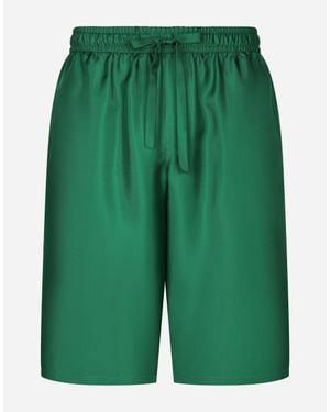 Dolce & Gabbana Embroidered Silk Jogging Shorts - Green