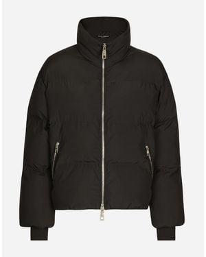 Dolce & Gabbana Short Nylon Down Jacket With Branded Tag - Black