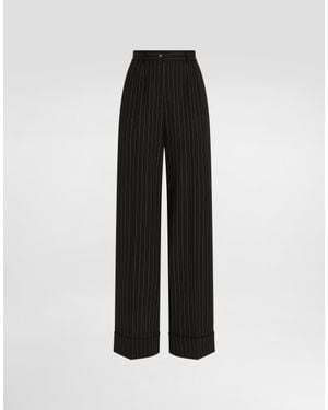 Dolce & Gabbana Pinstripe Bi-Stretch Wool Pants - Black