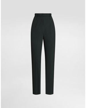 Dolce & Gabbana Pinstripe Wool Trousers - Black