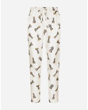 Dolce & Gabbana Jogginghose Aus Seidentwill Schachbrett-Print - Weiß