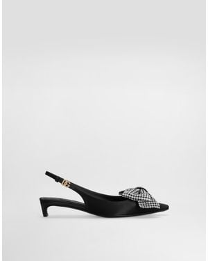Dolce & Gabbana Satin Slingbacks With Rhinestone Embellishment - White