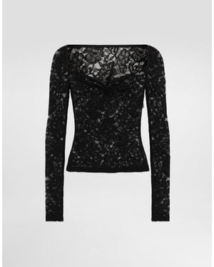 Dolce & Gabbana Floral Lace Top With A Sweetheart Neckline - Black