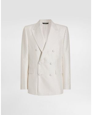 Dolce & Gabbana Double-Breasted Sicilia Light Jacquard Jacket With Micro Pattern - White