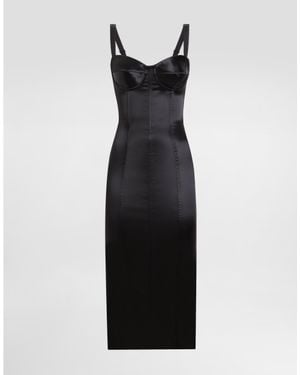 Dolce & Gabbana Satin Calf-Length Corset Dress With Bra Detail - Black