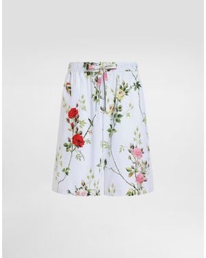 Dolce & Gabbana Rose-Print Poplin Bermuda Shorts - White