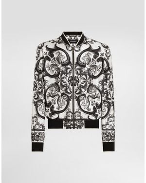 Dolce & Gabbana Bomber Jacket With "Majolica" Print - White