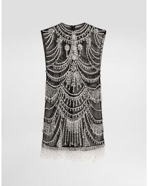 Dolce & Gabbana Short Tulle Dress With Chandelier Embroidery - ブラック