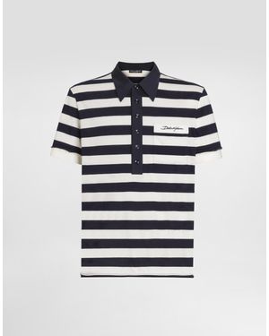 Dolce & Gabbana Striped Jersey Polo Shirt - Blue