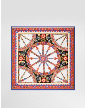 Dolce & Gabbana Pañuelo 70X70 En Twill De Seda Con Estampado Carretto - Rosa