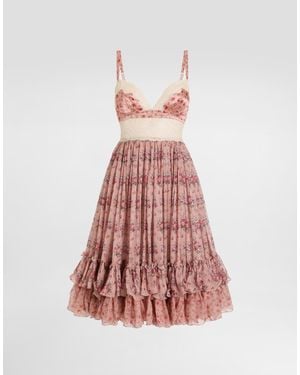 Dolce & Gabbana Small Flower Bouquets-Print Chiffon Dress - White
