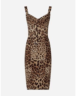 Dolce & Gabbana Leopard-Print Cady Corset-Style Midi Dress - Brown