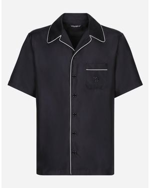 Dolce & Gabbana Silk Twill Shirt With Dg Embroidery - Black