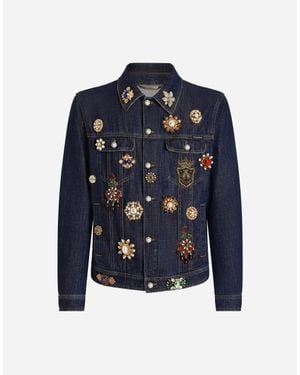 Dolce & Gabbana Cotton Denim Jacket With Bejeweled Detailing - Blue