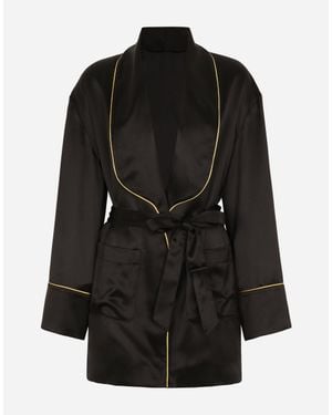 Dolce & Gabbana Silk Long-Sleeved Pajama Jacket With Belt - Black