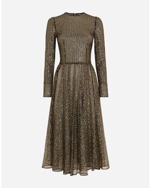 Dolce & Gabbana Long-Sleeved Sequined Midi Dress - Natural