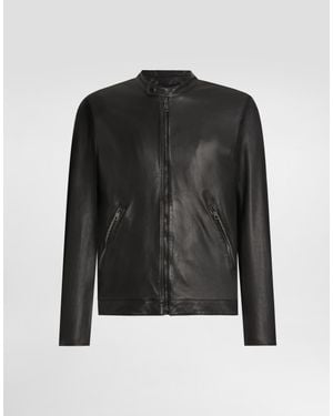 Dolce & Gabbana Leather Jacket With Zipper - Black