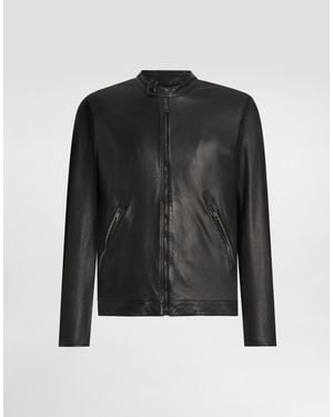 Dolce & Gabbana Leather Jacket With Zipper - Black