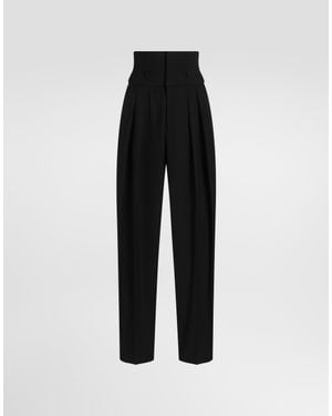 Dolce & Gabbana Pantalon En Jacquard De Laine À Fines Rayures - Noir
