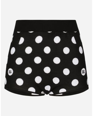 Dolce & Gabbana Wool And Silk High-Waisted Panties With Polka-Dot Inlay - Black