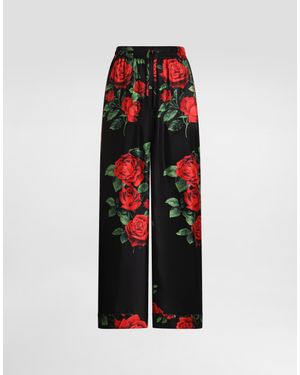Dolce & Gabbana Rose-Print Vanity Silk Pants - Red