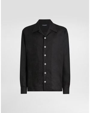 Dolce & Gabbana Hawaii Linen Canvas Shirt - Black