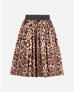 Dolce & Gabbana Leopard-Print Poplin Circle Skirt - Brown