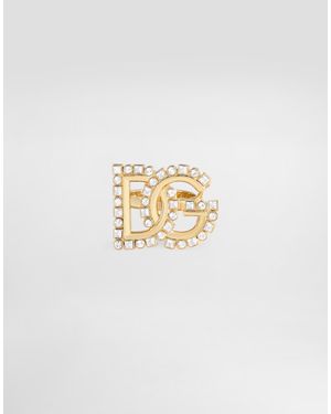 Dolce & Gabbana Anillo Con Logotipo Dg De Strass - Blanco