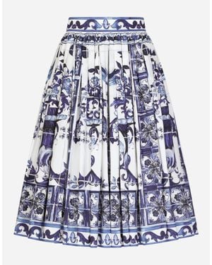 Dolce & Gabbana Falda midi con estampado Mayólica - Azul