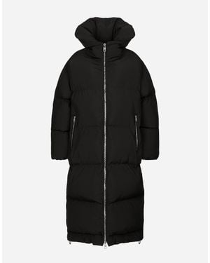 Dolce & Gabbana ロゴプレート パデッド ロング ダウンジャケット - ブラック