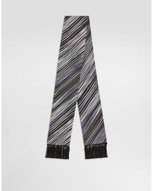 Dolce & Gabbana Striped-Print Twill Scarf - White