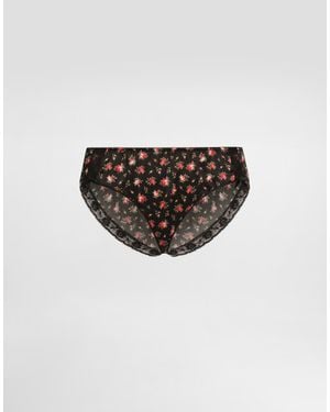 Dolce & Gabbana Small Rose-Print Lace And Satin Briefs - White