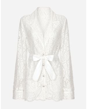 Dolce & Gabbana Lace Single-Breasted Blazer - White