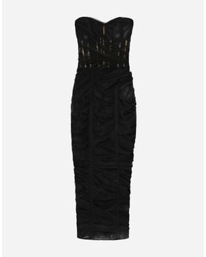 Dolce & Gabbana Tulle Calf-Length Corset Dress With Draping - Black