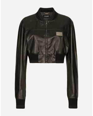 Dolce & Gabbana Leather Cropped Jacket - Black