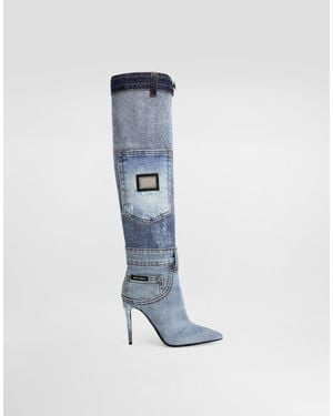 Dolce & Gabbana Cardinale Denim Patchwork Boots - Blue