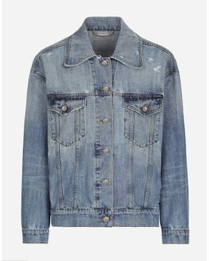 Dolce & Gabbana Denim Jacket With Branded Plate - Blue