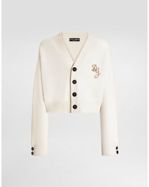 Dolce & Gabbana Cárdigan En Lana Virgen Con Logo - Neutro