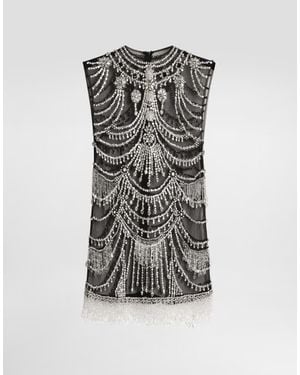 Dolce & Gabbana Short Tulle Dress With Chandelier Embroidery - Multicolour