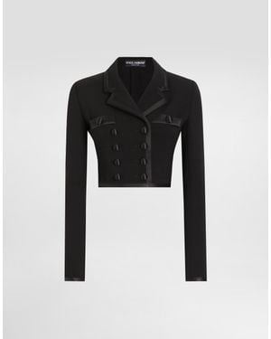 Dolce & Gabbana Short Double-Breasted Wool Crepe Jacket - Black