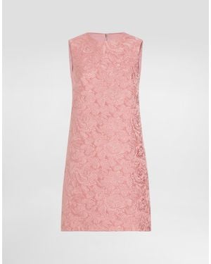 Dolce & Gabbana A-Line Floral Matelassé Jacquard Short Dress - Pink
