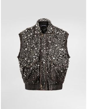 Dolce & Gabbana Vintage Leather Vest With Embroidery - Grey