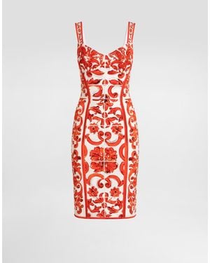Dolce & Gabbana Majolica-Print Charmeuse Short Dress - Red