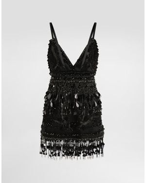 Dolce & Gabbana Satin Dress With Embroidery - ブラック