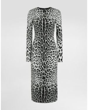 Dolce & Gabbana Charmeuse Calf-Length Sheath Dress With Leopard - White