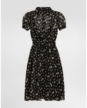 Dolce & Gabbana Small Rose And Polka Dot-Print Chiffon Dress - Black